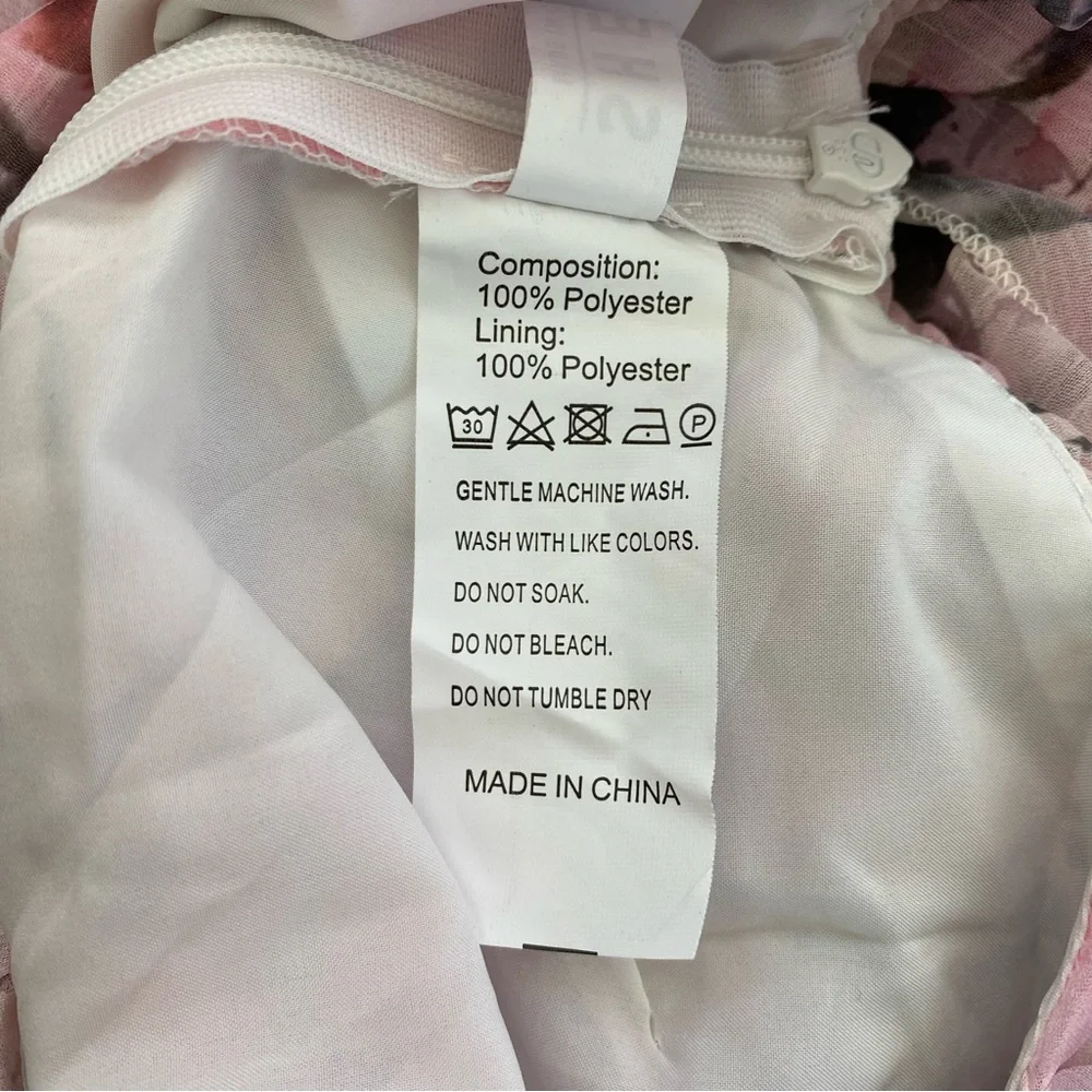 NWOT Pink Floral One Shoulder Ruffle Trim High Waist Flared Mini Dress XS - Picture 14 of 15